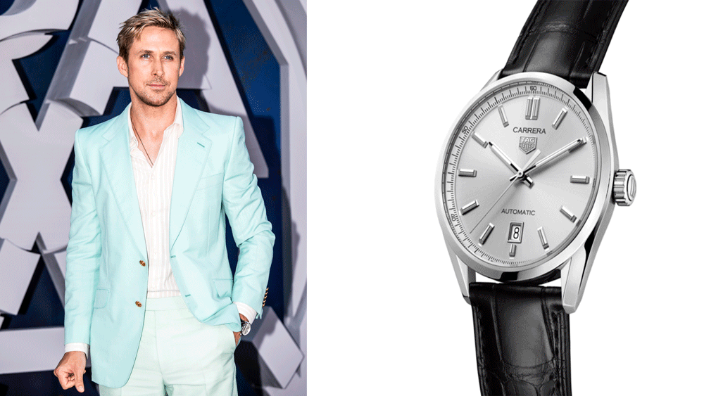 Ryan Gosling em rel gios e vestindo uma Tag Heuer em seu novo