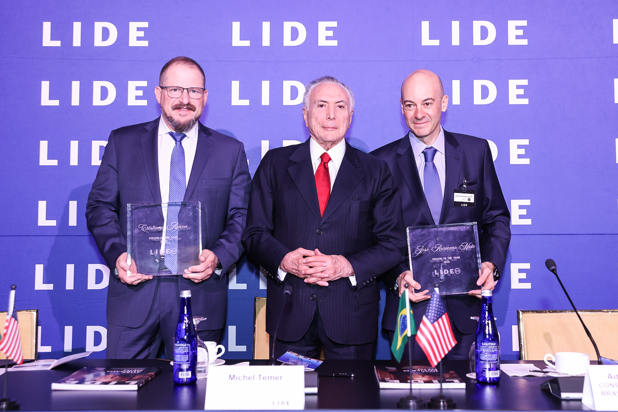 Cristiano Amon, CEO da Qualcomm, Michel Temer e Jos&eacute; Auriemo Neto, chairman da JHSF. (Foto_Vanessa Carvalho_LIDE)
