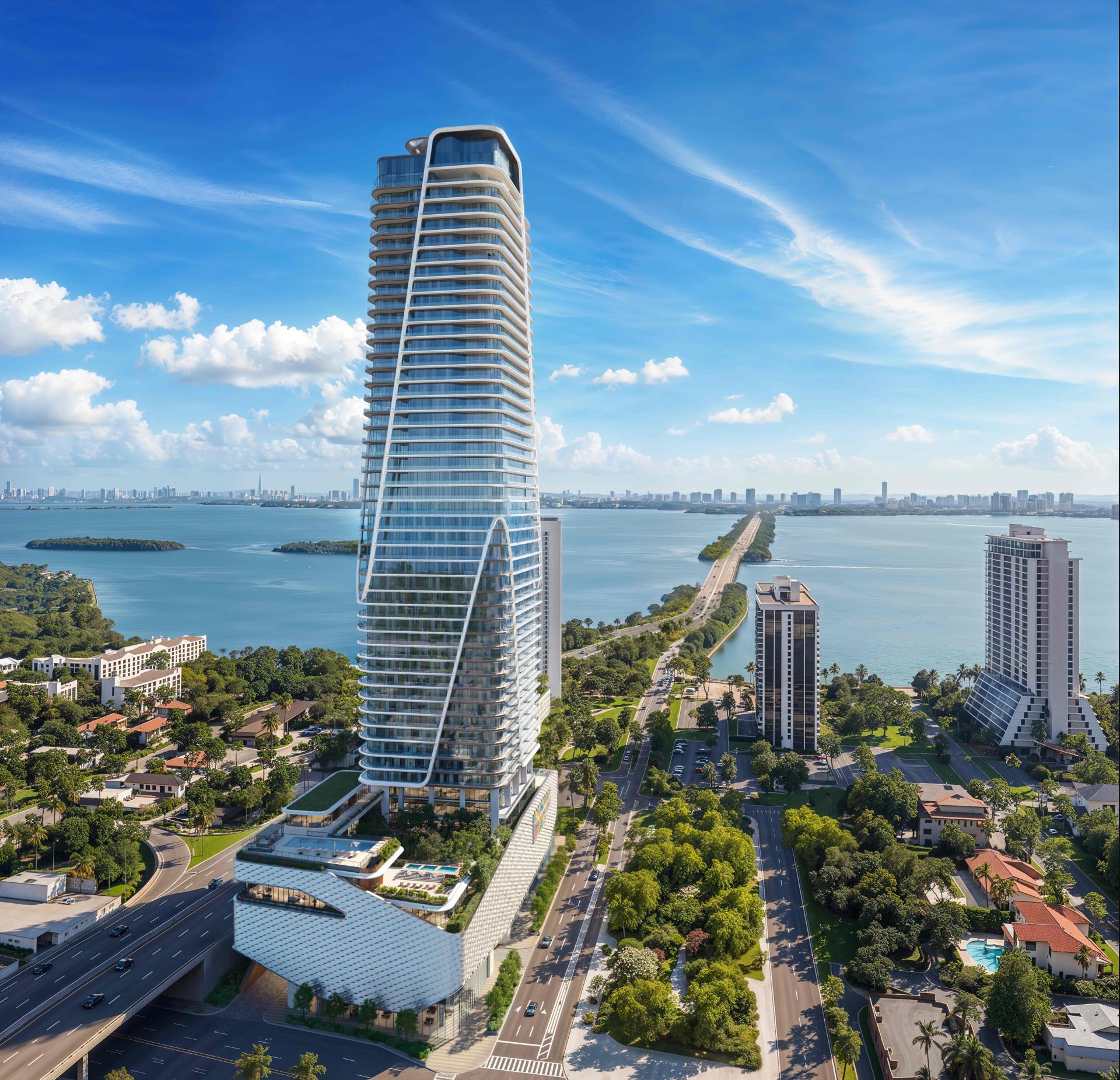 Anantara Miami Resort & Residences - aerial view exterior - rendering - Gladstone Immersive