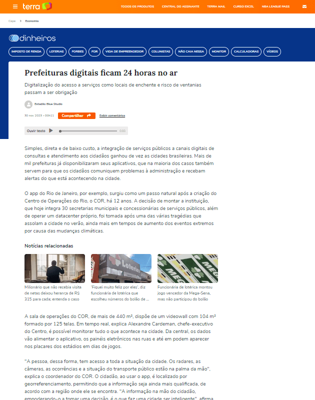 Notícia no site da TAB Uol