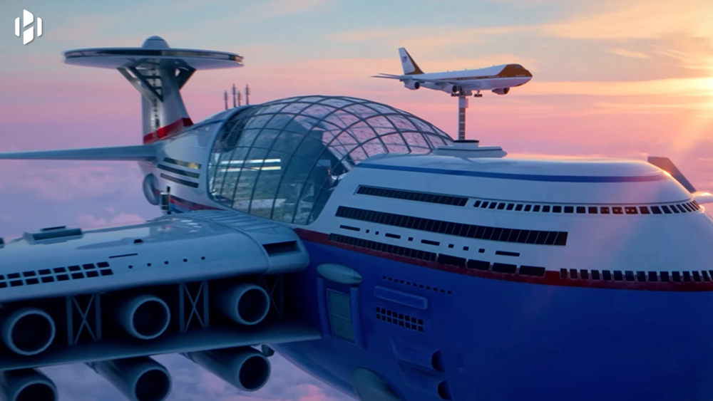 Assista: Este insano e gigantesco conceito de avião é como um resort voador de 5 estrelas com espaço para 5 mil convidados
