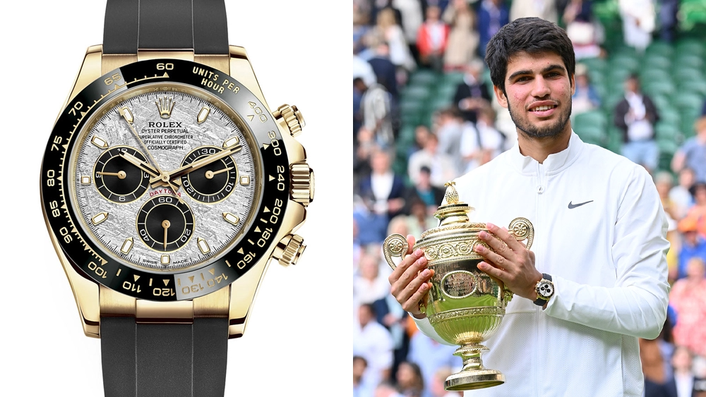 O campeão de Wimbledon, Carlos Alcaraz, usou um Rolex Daytona de outro mundo para receber seu troféu