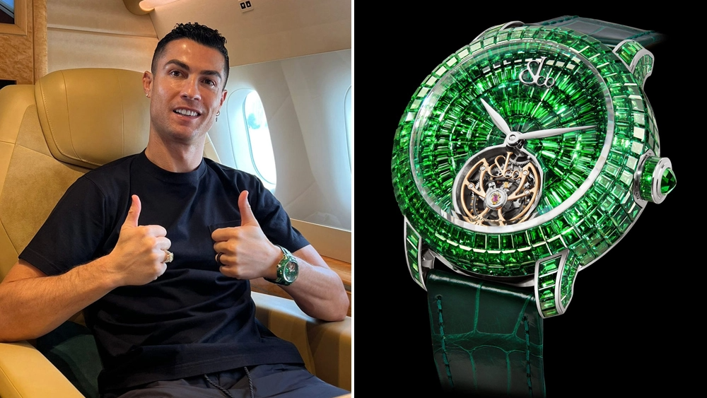 Novo relógio Jacob & Co. de Cristiano Ronaldo é coberto com 388 pedras preciosas tsavoritas